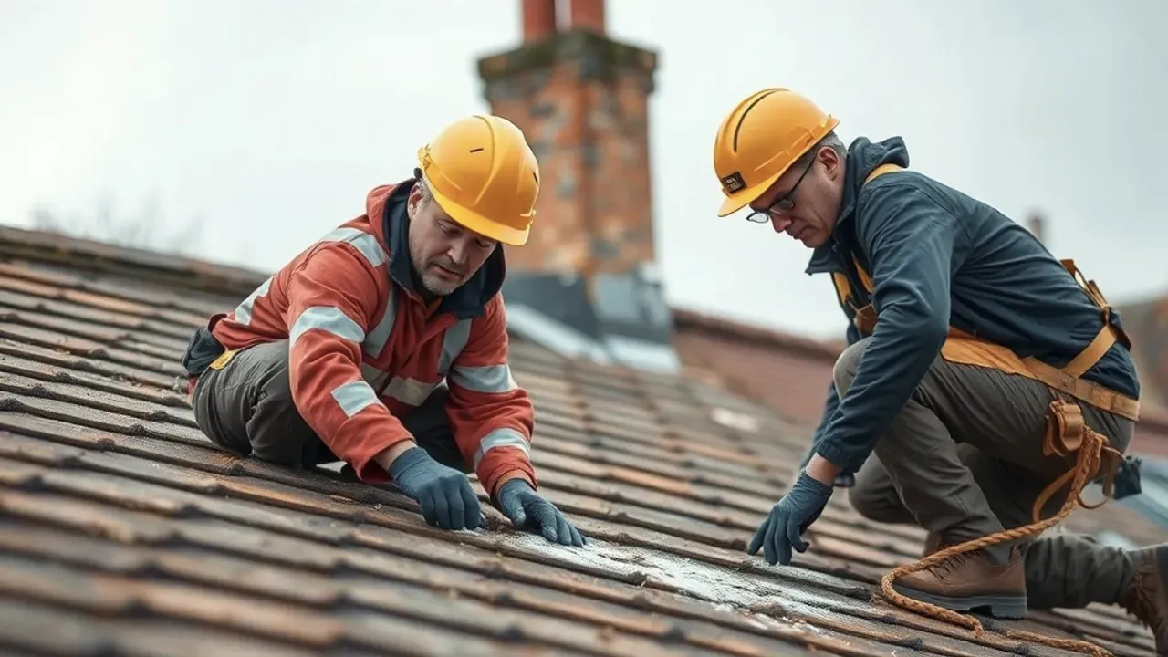 Two professionals working on Roof Leak Myths: 7 Mistakes Kensington Homeowners Make After a Storm near Kensington
